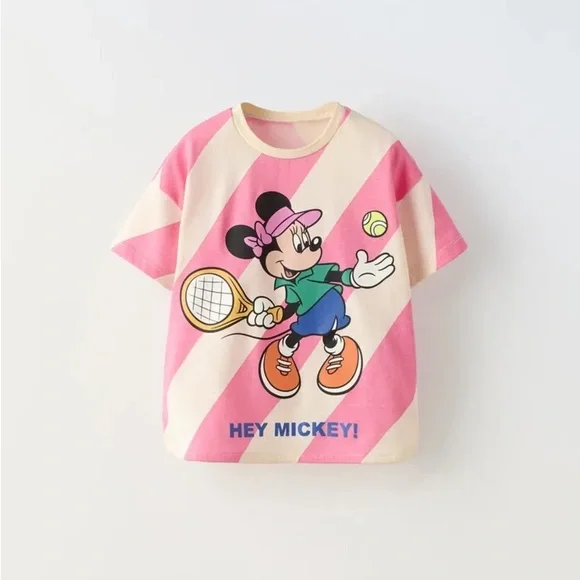 Zara kids x Disney tee Minnie Mouse tennis mickey striped toddler girl graphic - Picture 4 of 8